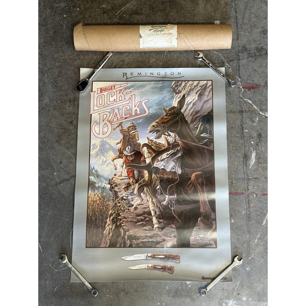 Remington LOCK-BACKS Bullet Knife Poster 'Trouble on the Trail' 20x28.5 1983